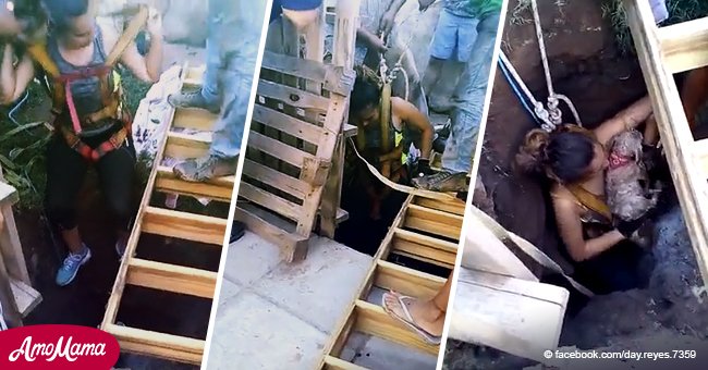 Valiente mujer arriesga su vida y se mete en pozo de 12 metros para salvar a 2 perros atrapados