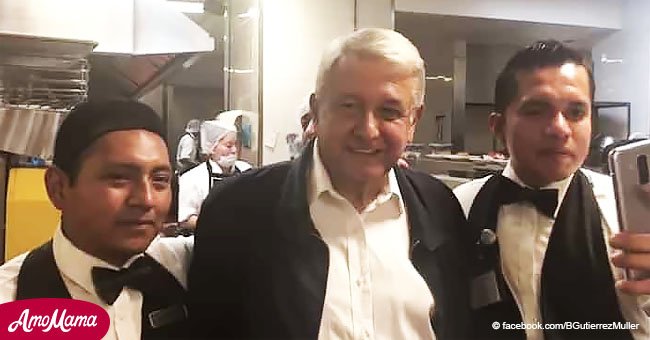 La esposa de AMLO comparte video de él abrazando y sonriendo con trabajadores de un restaurante