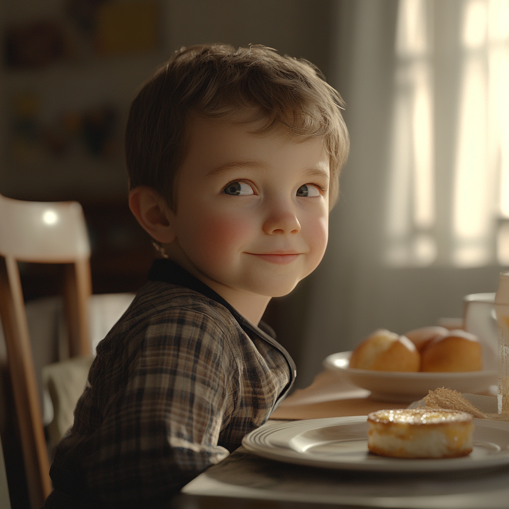 Un niño sentado para desayunar | Fuente: Midjourney