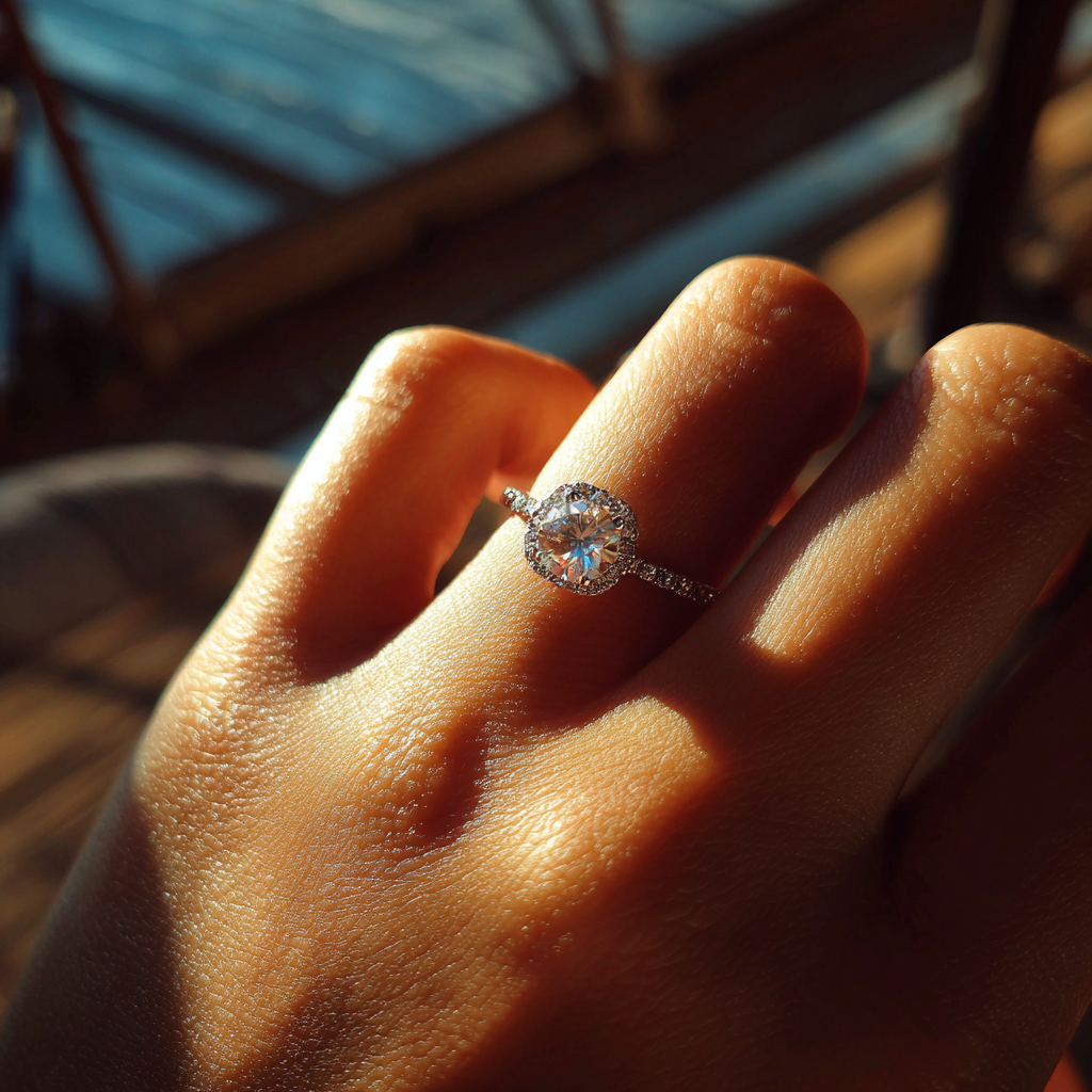 Un anillo de compromiso en la mano de una mujer | Fuente: Midjourney