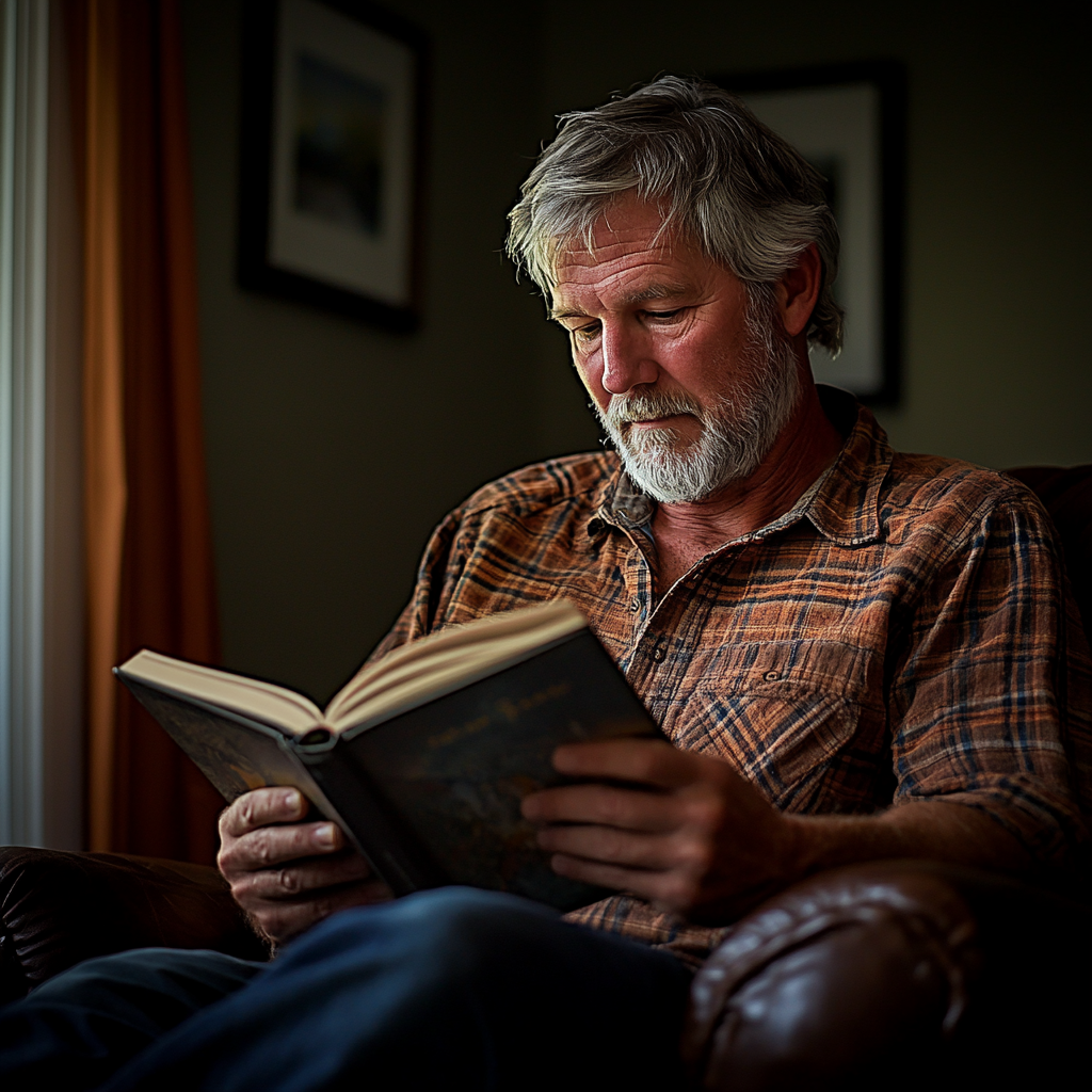 Un hombre de mediana edad leyendo un libro | Fuente: Midjourney