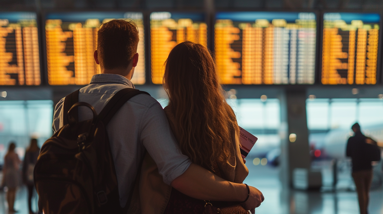 Una pareja en un aeropuerto | Fuente: Midjourney