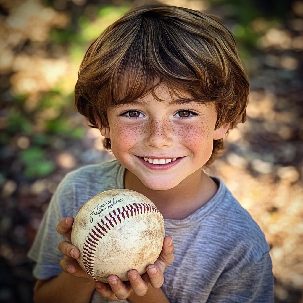 Un niño sujetando una pelota de béisbol | Fuente: Midjourney