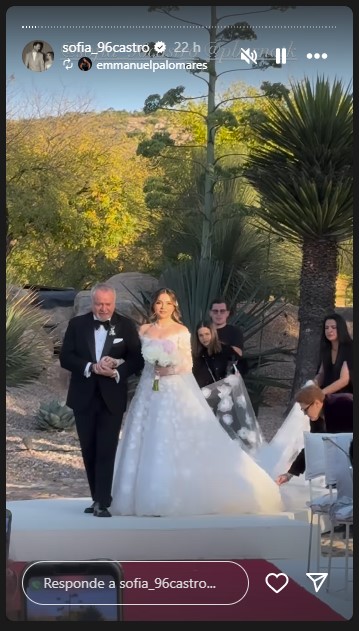 Sofía Castro camina al altar del brazo de su padre. | Foto: Instagram/@sofia_96castro