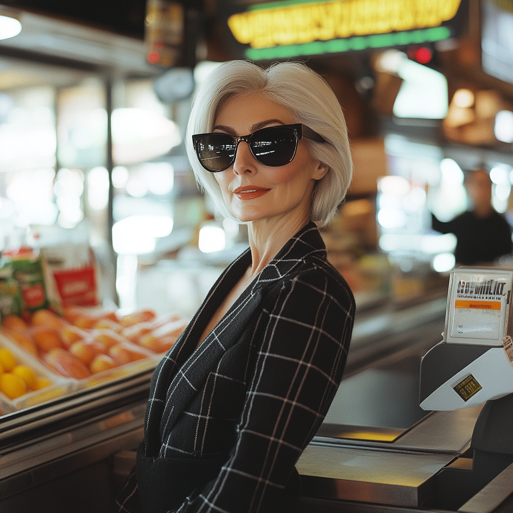 Una mujer sonriendo en una tienda | Fuente: Midjourney