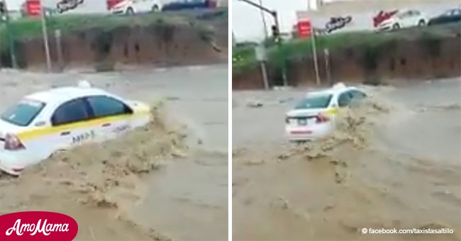 Taxi intentó luchar contra la naturaleza y casi fue arrastrado por una corriente de agua (Video)