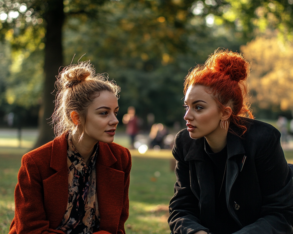 Mujeres manteniendo una conversación delicada | Fuente: Midjourney