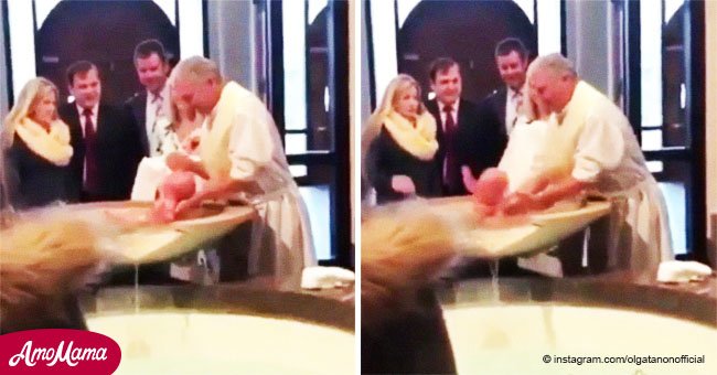 Aterrador instante en que niño se resbala de manos de sacerdote y cae en pleno bautismo