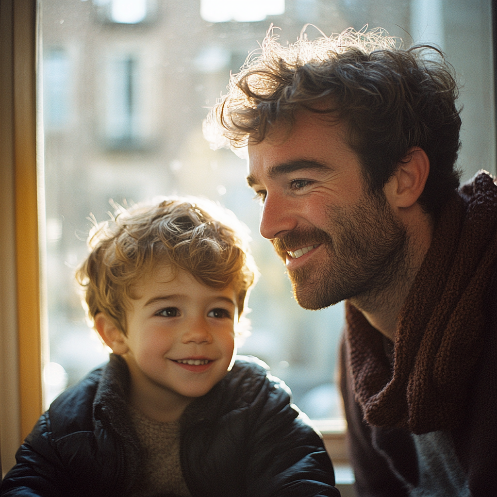 Un hombre feliz y su hijo | Fuente: Midjourney