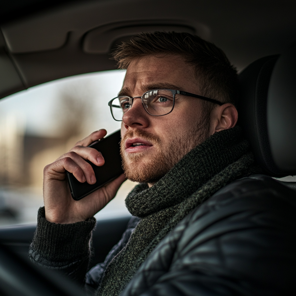 Un hombre hablando por teléfono sentado en su Automóvil | Fuente: Midjourney