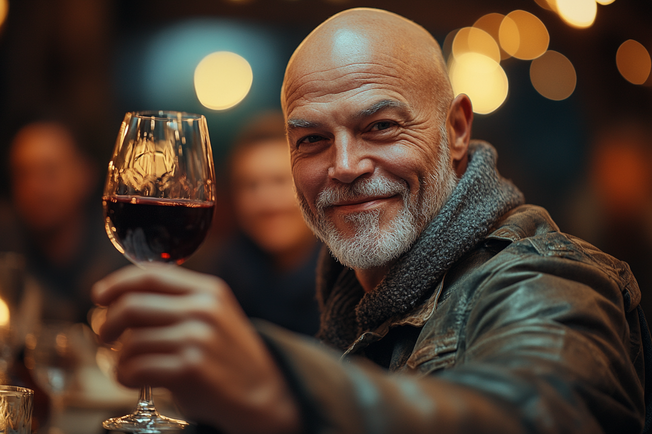 Hombre mayor con un vaso de vino en la mano | Fuente: Midjourney