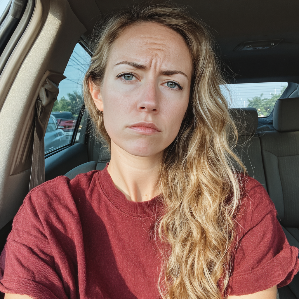 Una donna accigliata seduta in auto | Fonte: Midjourney