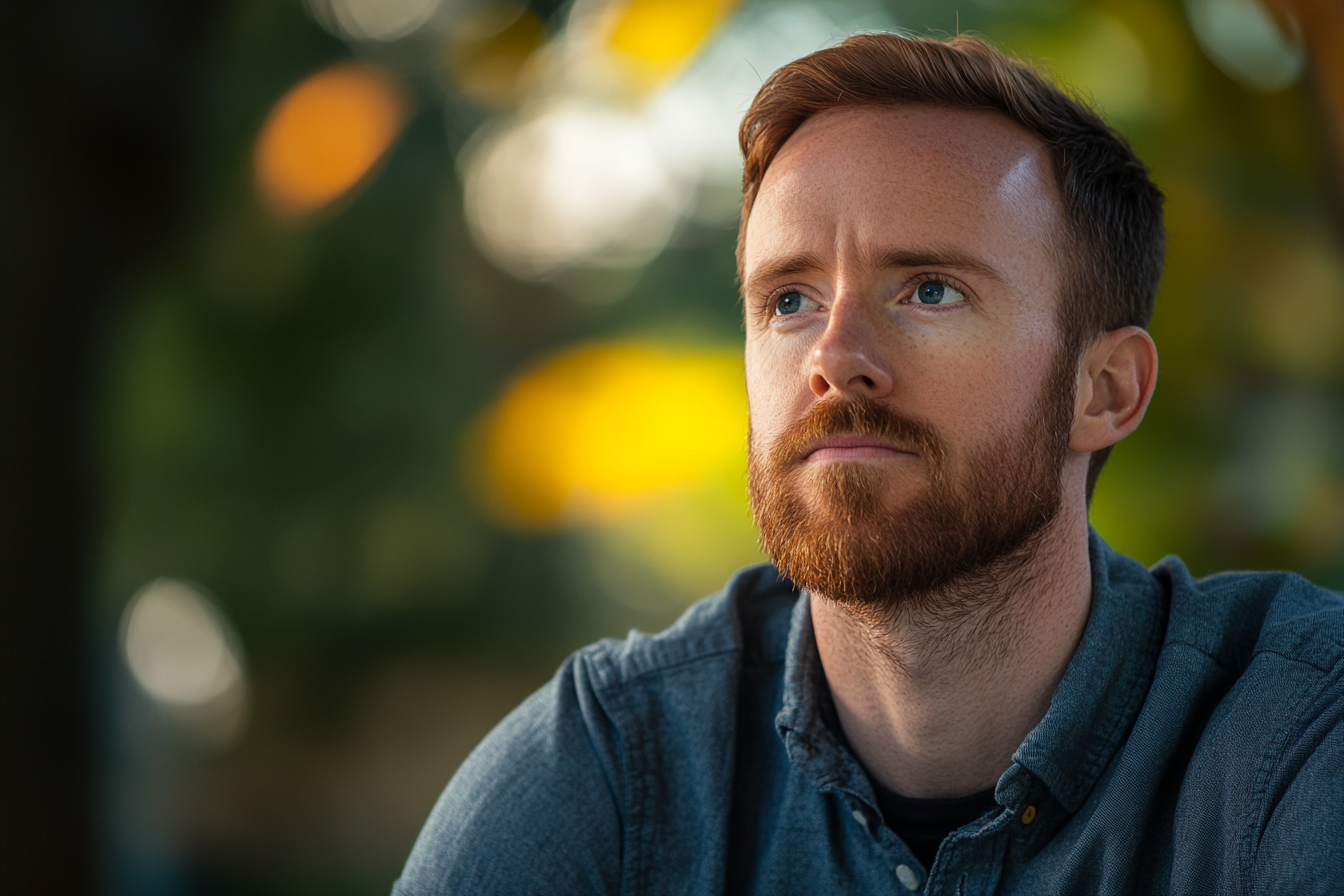 Un hombre dirigiendo a alguien una mirada suplicante | Fuente: Midjourney