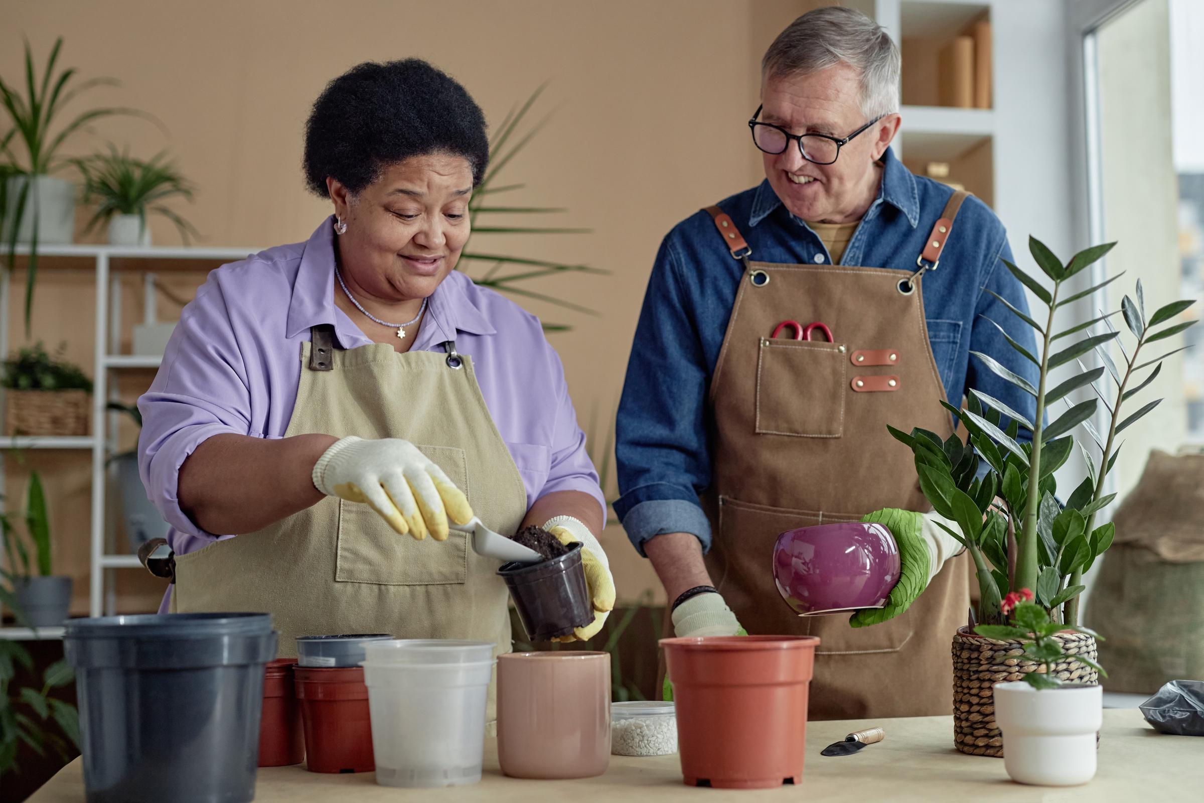 Una pareja plantando en macetas | Fuente: Shutterstock