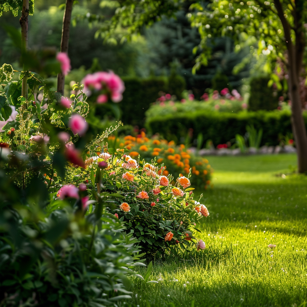 Hermosos arbustos de flores en un jardín | Fuente: Midjourney