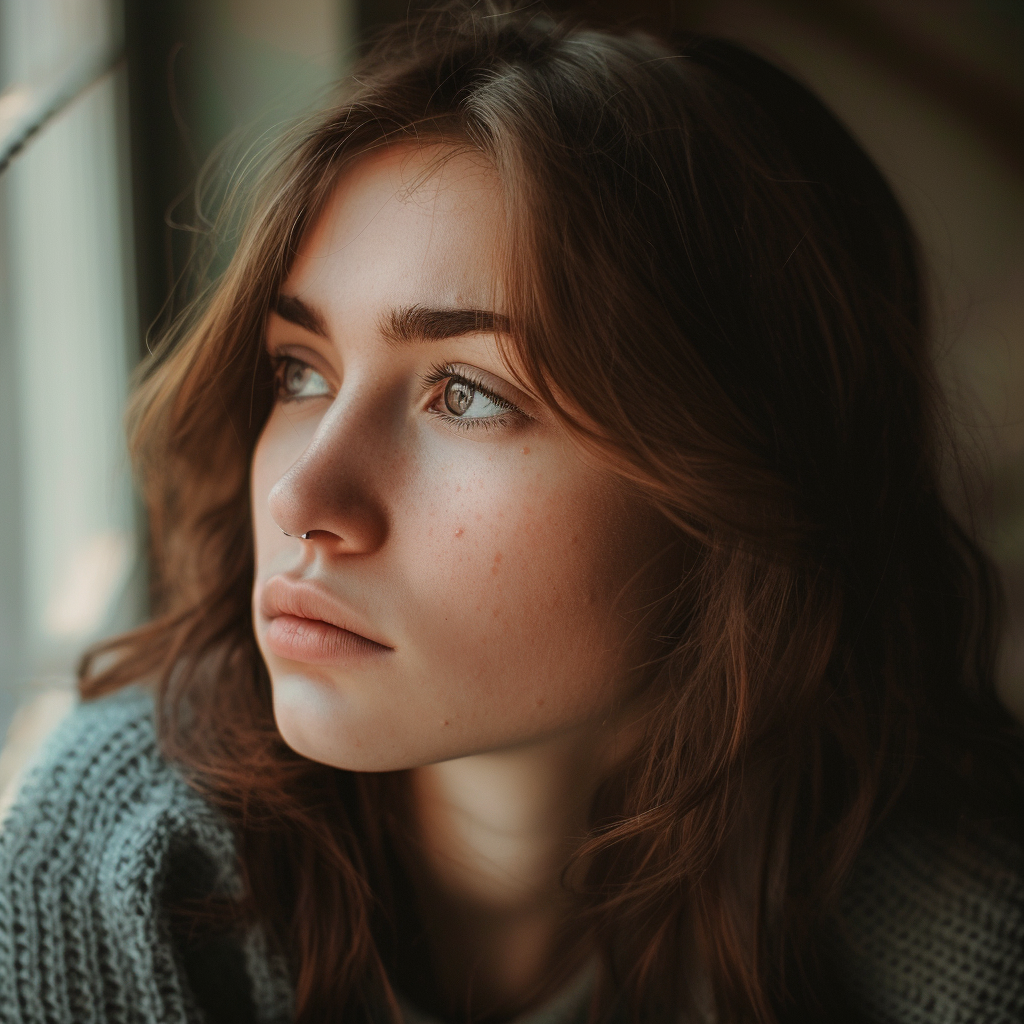 Una mujer triste mirando por la ventana | Fuente: Midjourney