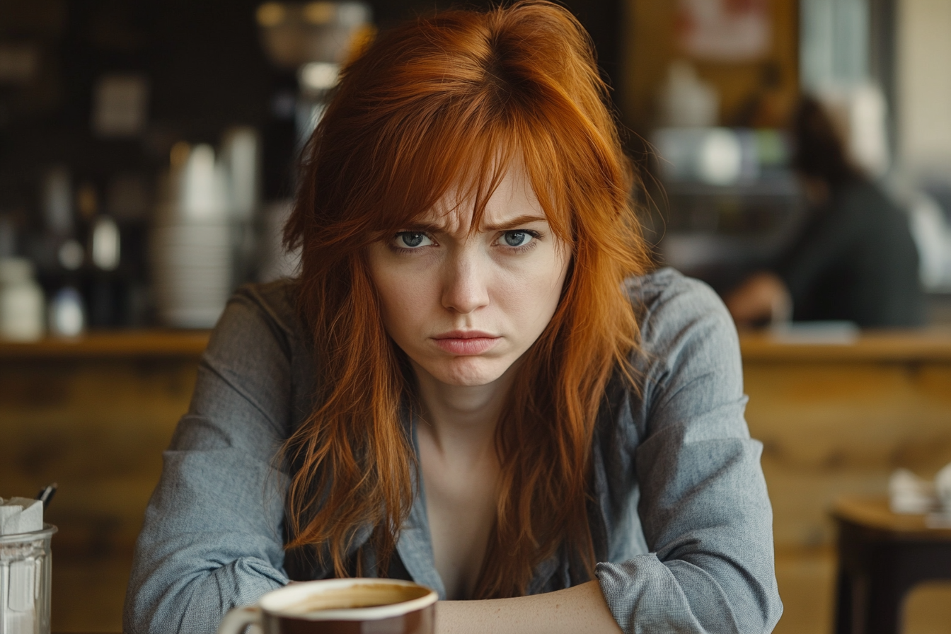 Una mujer fulminando a alguien en una cafetería | Fuente: Midjourney