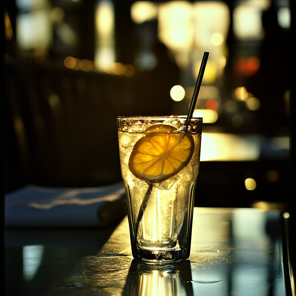 Un vaso de limonada sobre una mesa | Fuente: Midjourney