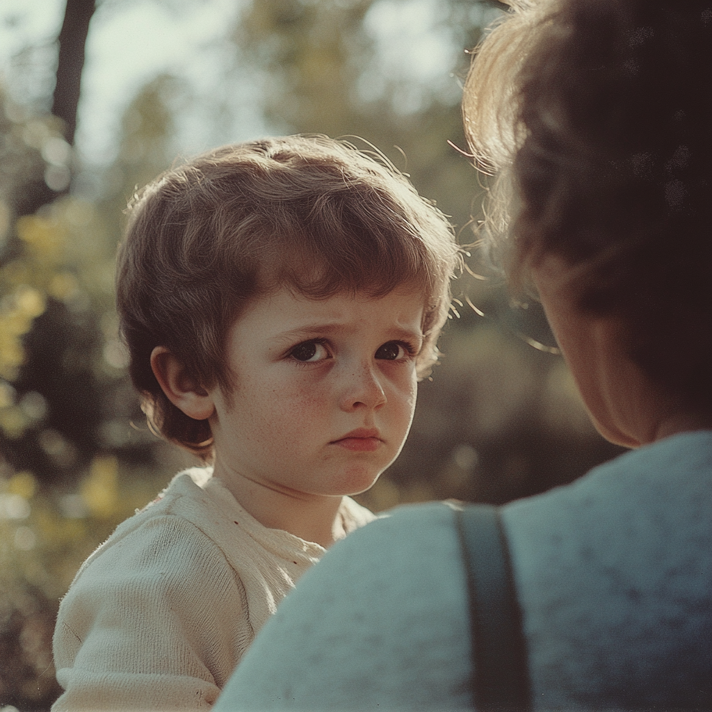 Un niño triste mirando a su madre | Fuente: Midjourney