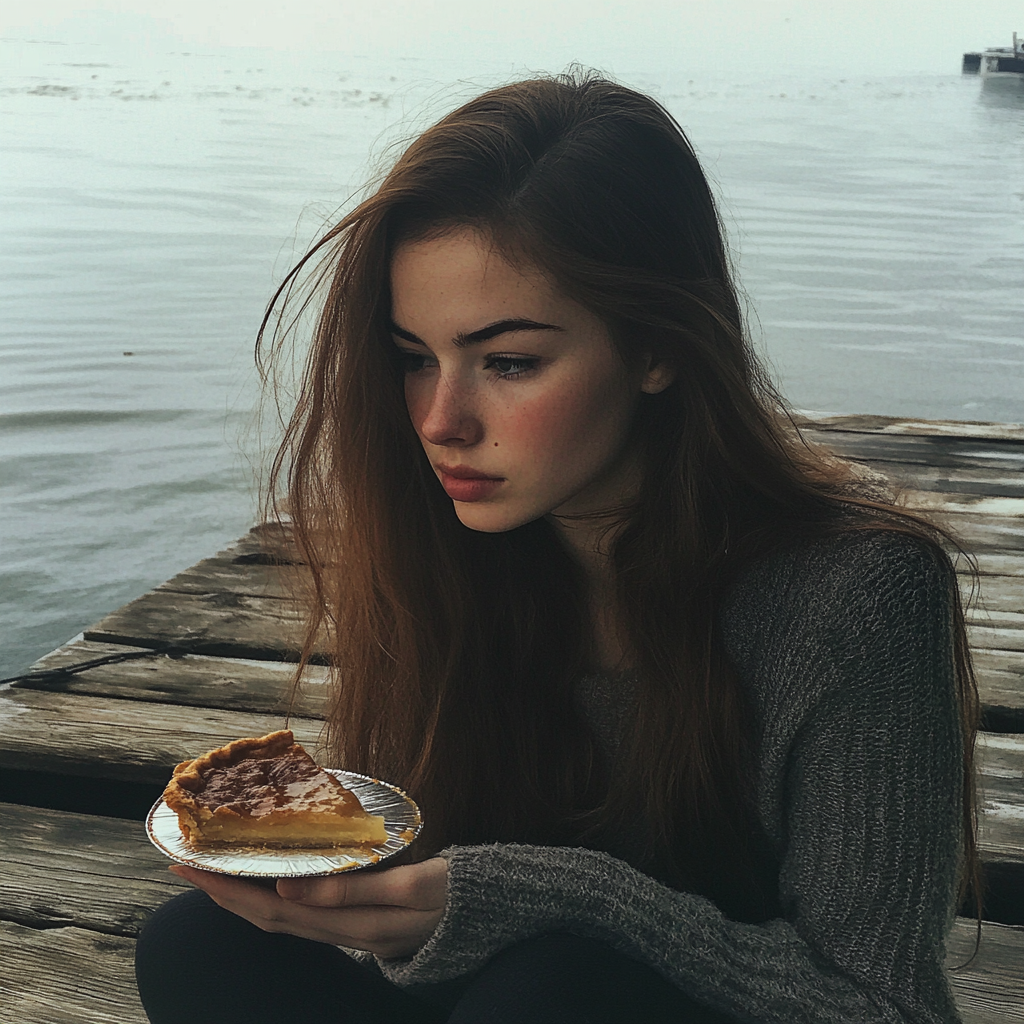 Una mujer sentada en un muelle | Fuente: Midjourney