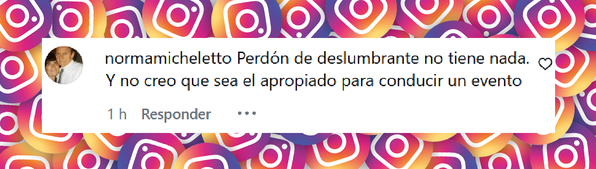 Comentario de una usuaria sobre el vestido de Julieta Prandi para conducir los Martín Fierro de Portales Web 2026 | Fuente: Instagram/infobae