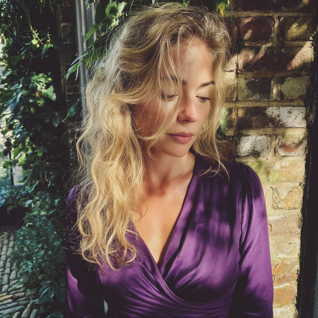 Una donna pensierosa in piedi all'esterno | Fonte: Midjourney