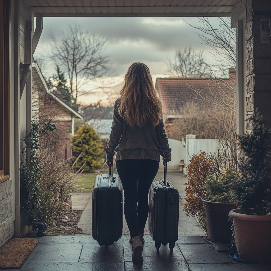 Mujer saliendo de su casa | Fuente: Midjourney