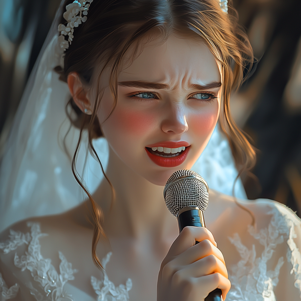 Una novia emocionada pronunciando su discurso en su boda | Fuente: Midjourney