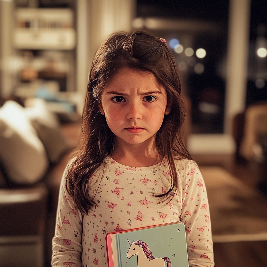 Una niña con un cuaderno en la mano | Fuente: Midjourney