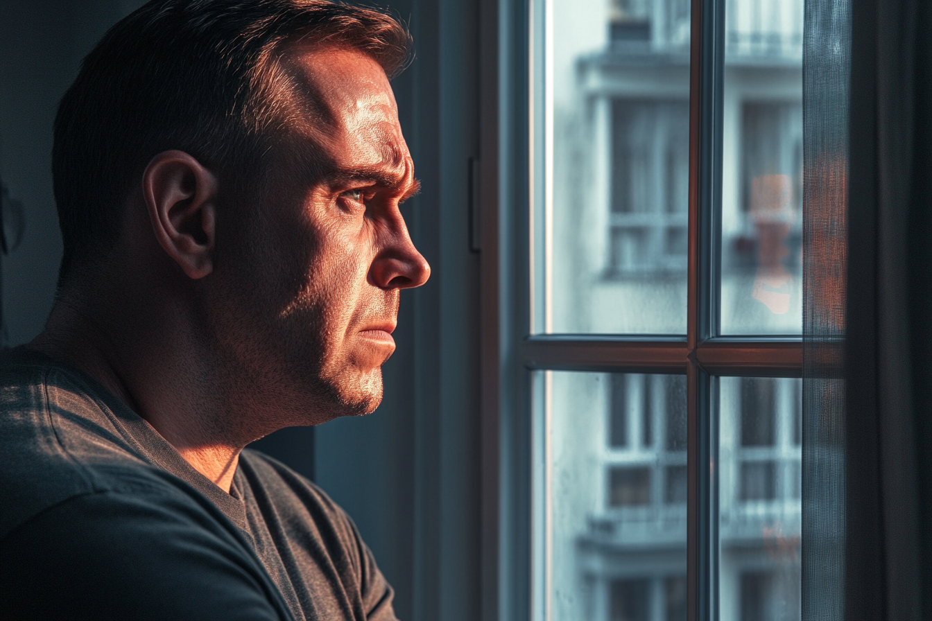 Un hombre furioso mirando por la ventana | Fuente: Midjourney