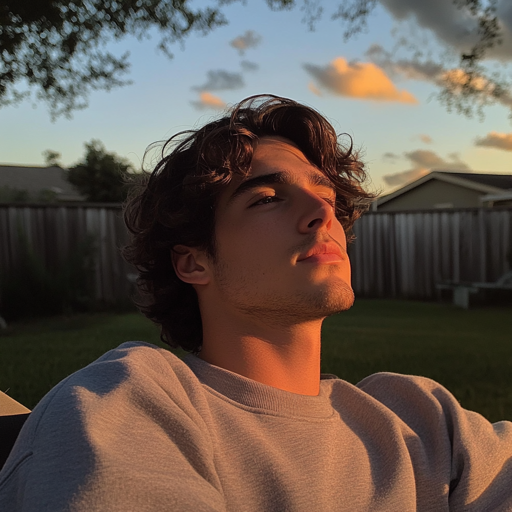 Un joven sentado en un patio trasero | Fuente: Midjourney