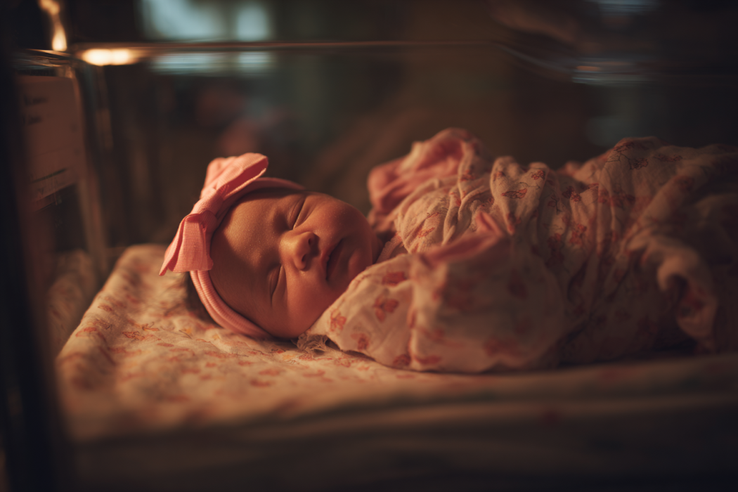 Una neonata che dorme in una culla | Fonte: Midjourney