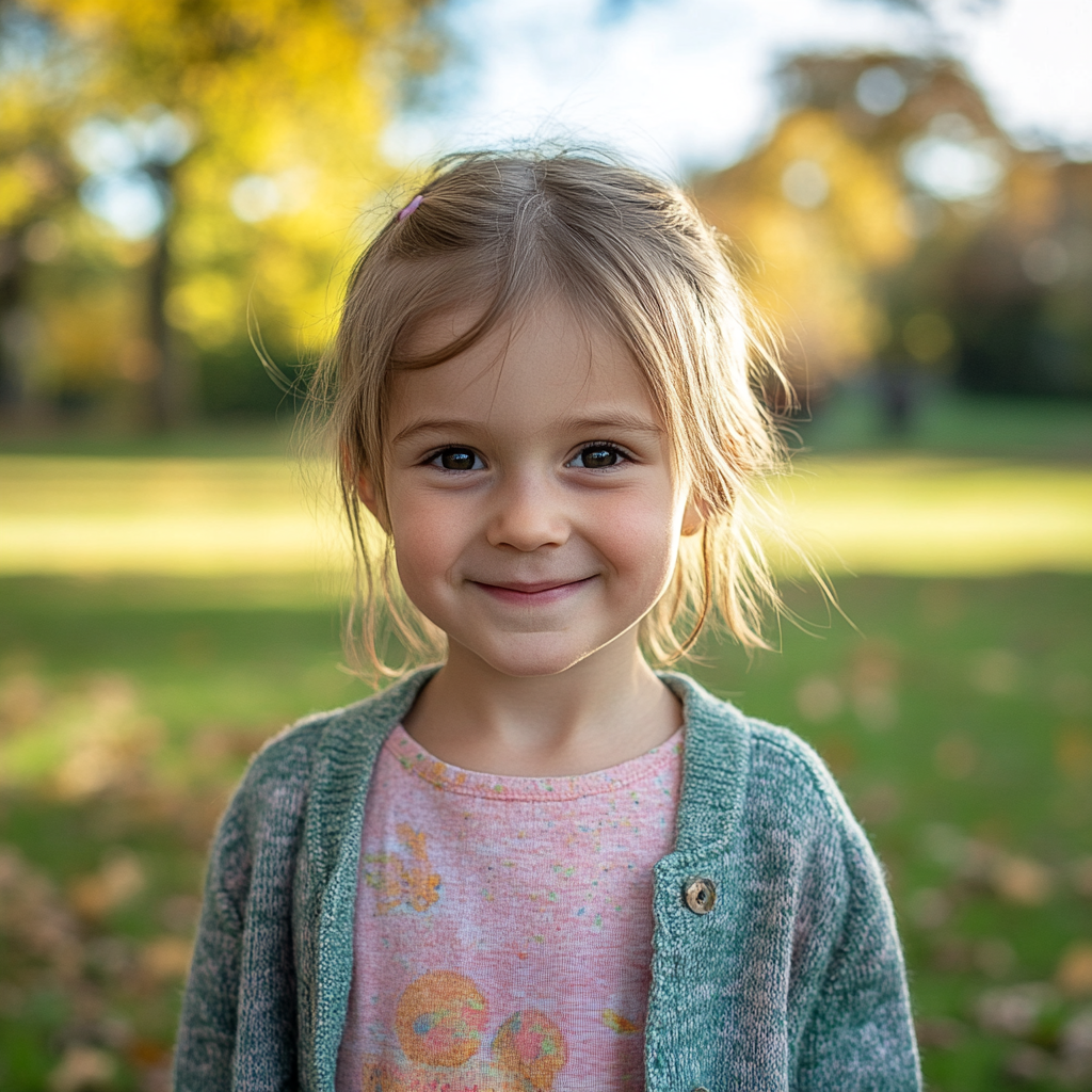 Una niña de pie en un parque | Fuente: Midjourney