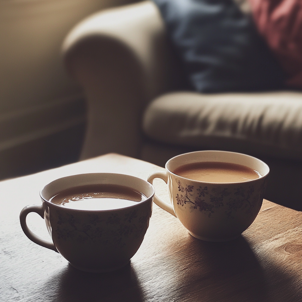 Tazas de té sobre una mesa de café | Fuente: Midjourney