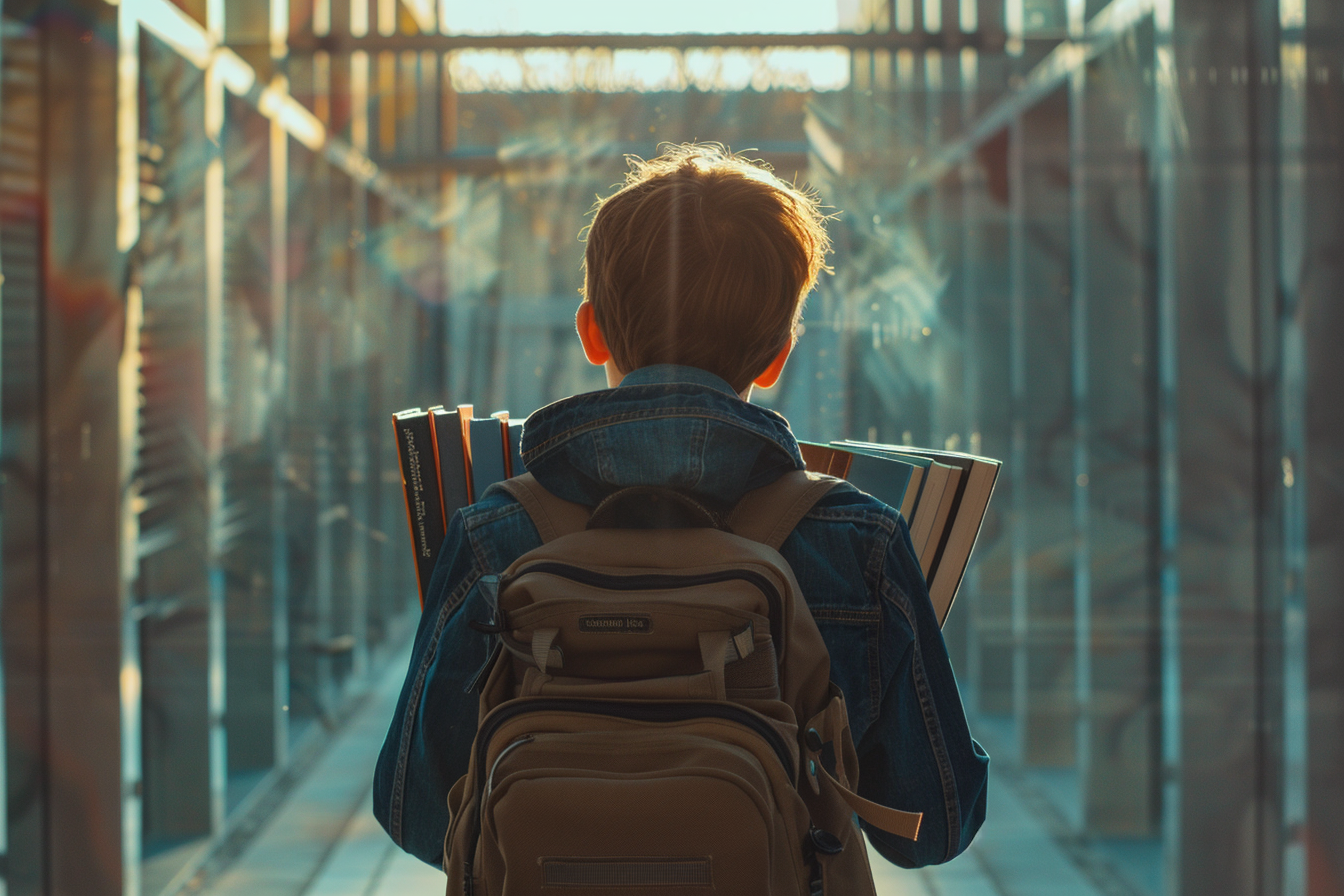 Un niño llevando muchos libros | Fuente: Midjourney