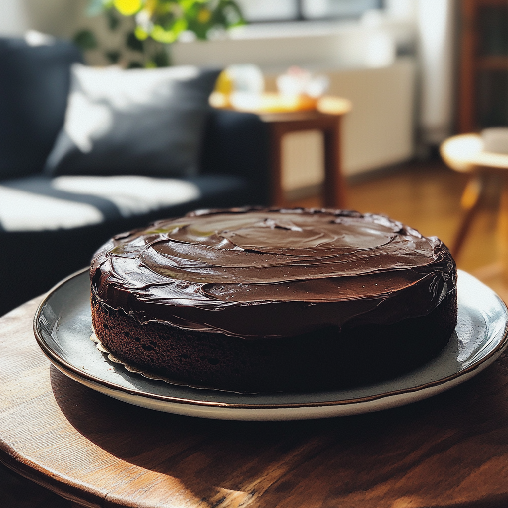 Un Pastel de chocolate sobre una mesa | Fuente: Midjourney