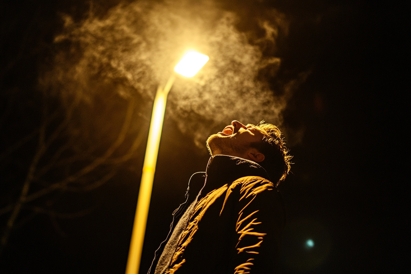 Un hombre gritando en la calle por la noche | Fuente: Midjourney