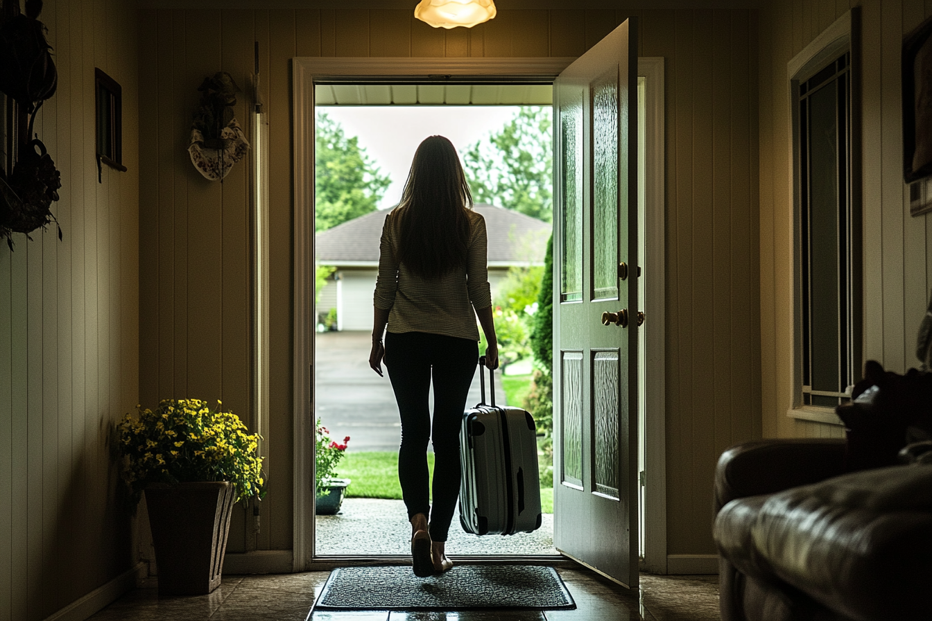 Una mujer saliendo de casa | Fuente: Midjourney