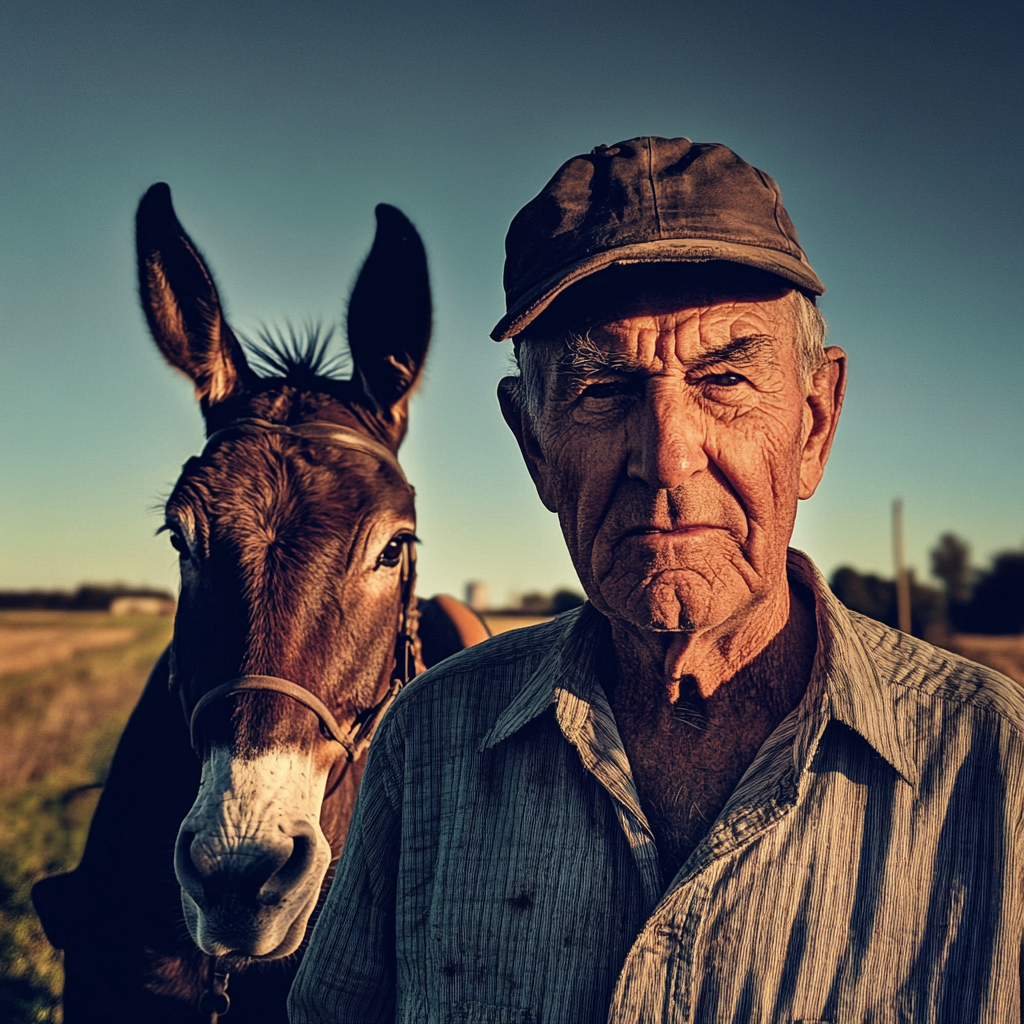 Un granjero y su mula | Fuente: Midjourney