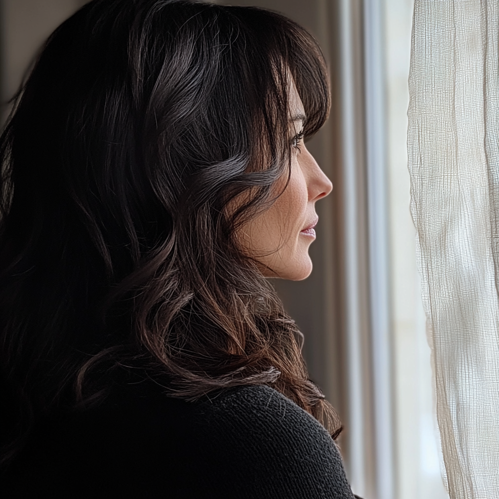 Una mujer mirando por la ventana | Fuente: Midjourney