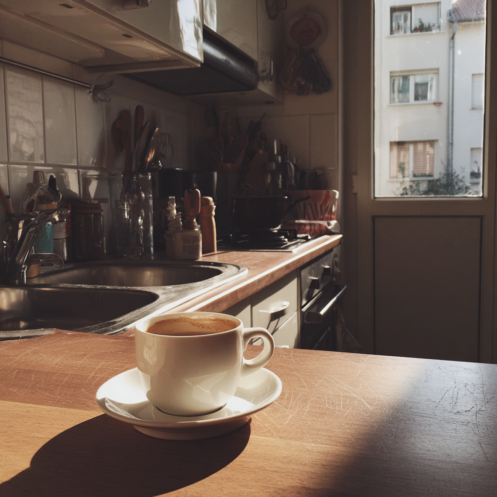Una taza de café en la encimera de una cocina | Fuente: Midjourney
