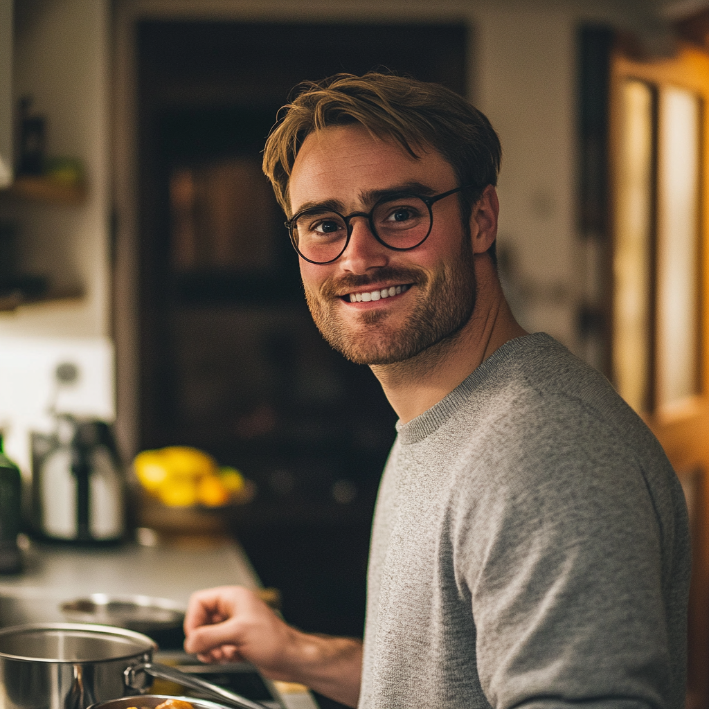 Primer plano de un hombre preparando comida en la cocina | Fuente: Midjourney