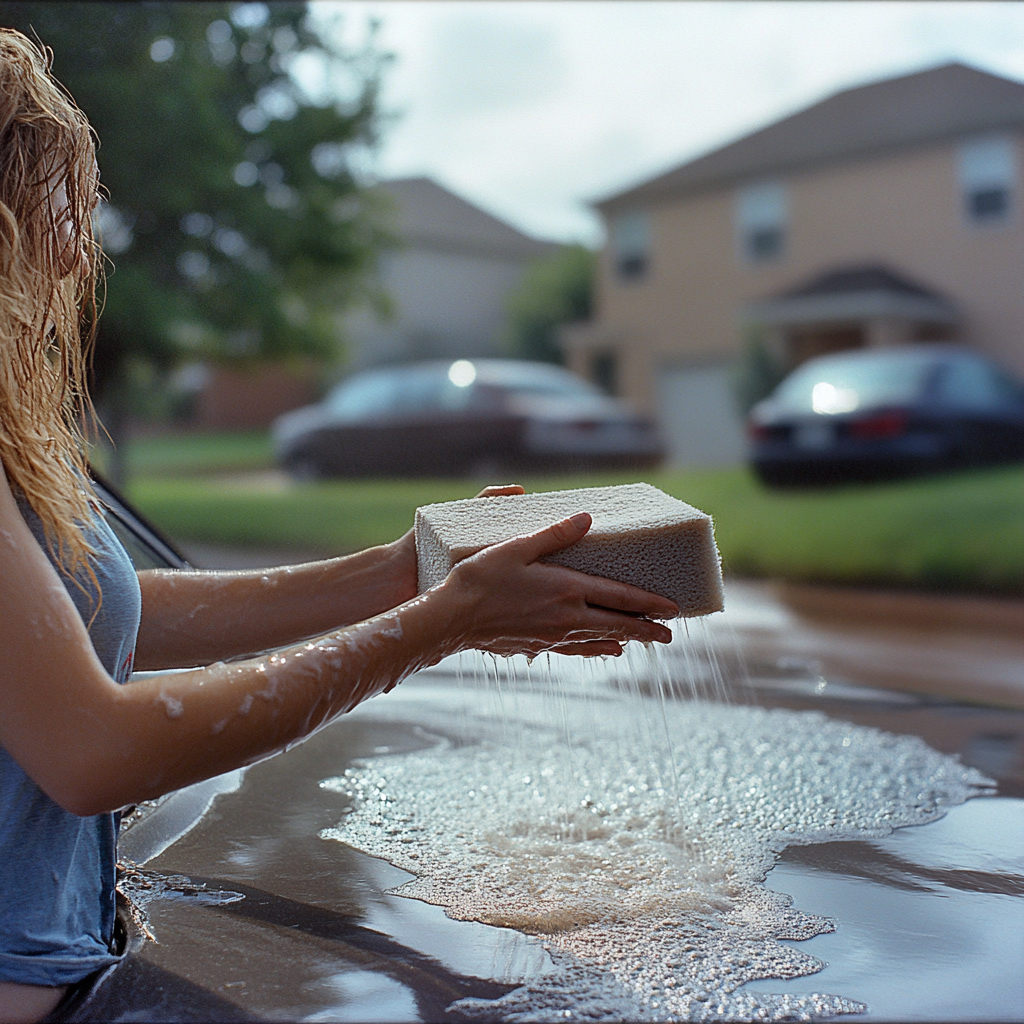 Una mujer lavando un automóvil | Fuente: Midjourney