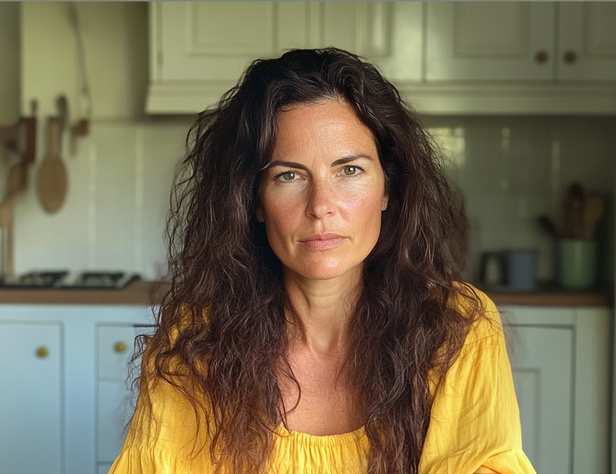 Una mujer pensativa sentada a la mesa de la cocina | Fuente: Midjourney