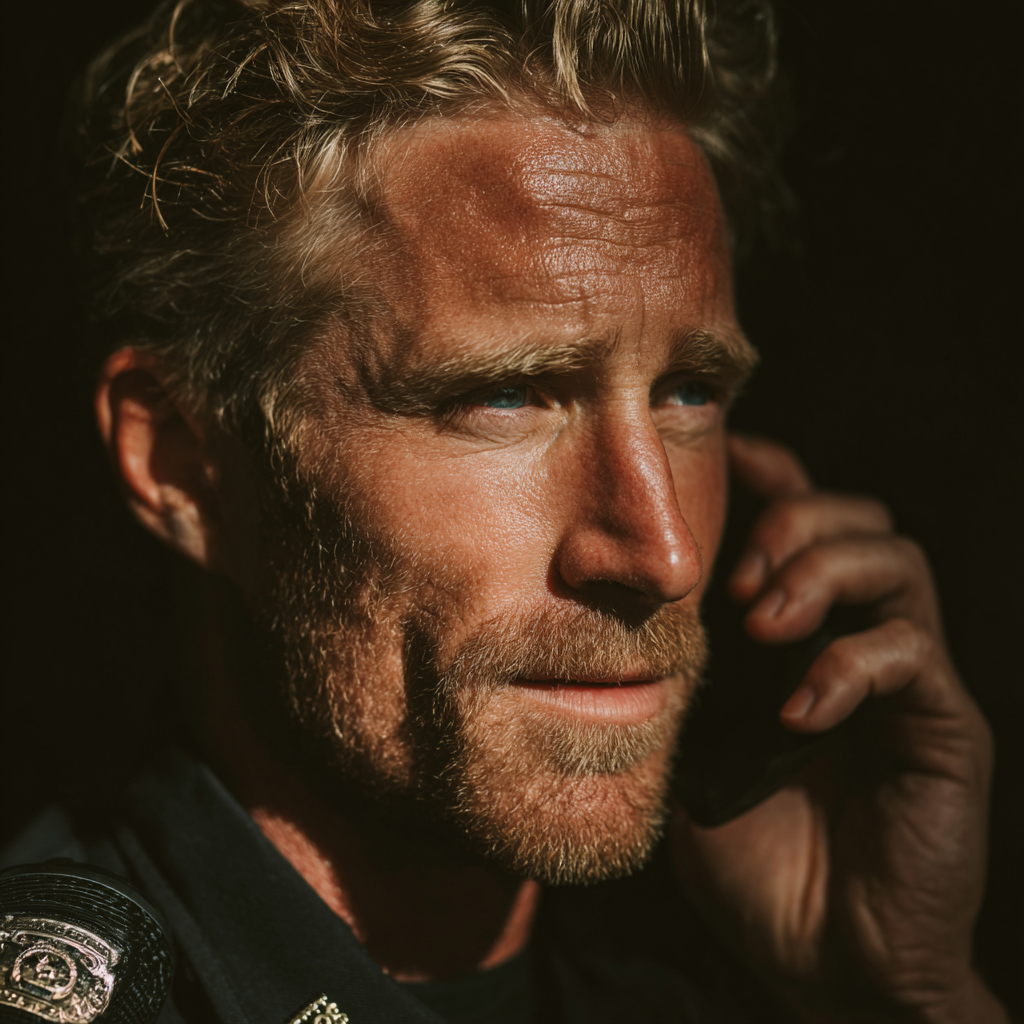 Un paramédico serio en una llamada | Fuente: Midjourney