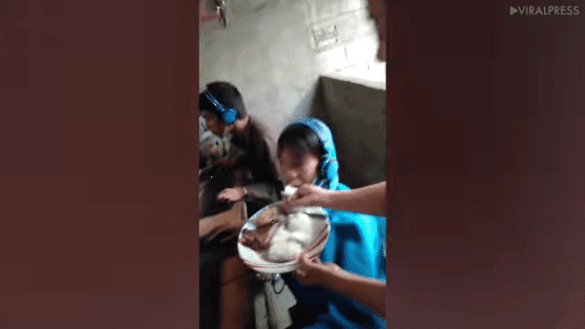 Madre alimentando a su hijo mientras juega / Imagen tomada de: YouTube / Viral Press