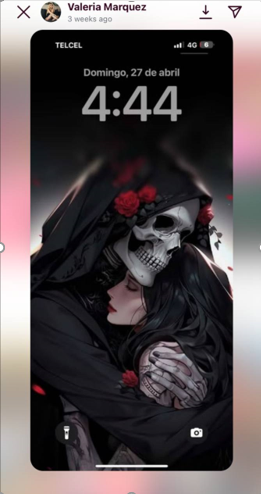 Captura del fondo de pantalla de Valeria Márquez con una imagen de la muerte. | Fuente: Instagram/v___marquez/Amigas personales 🎀