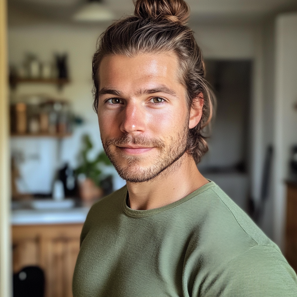 Un hombre sonriente de pie en una cocina | Fuente: Midjourney