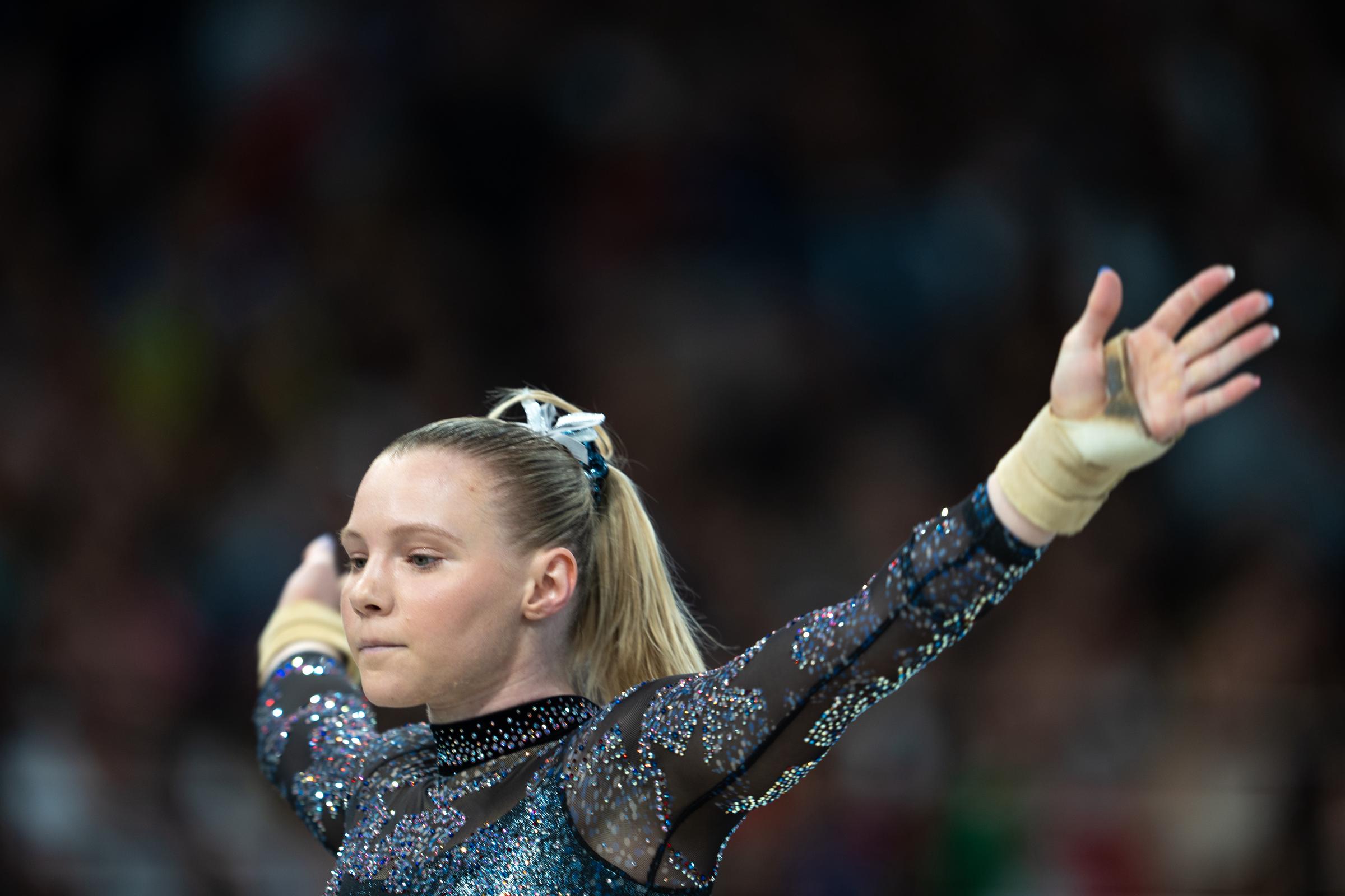 Jade Carey durante el segundo día de los Juegos Olímpicos de París en París, Francia, el 28 de julio de 2024 | Fuente: Getty Images