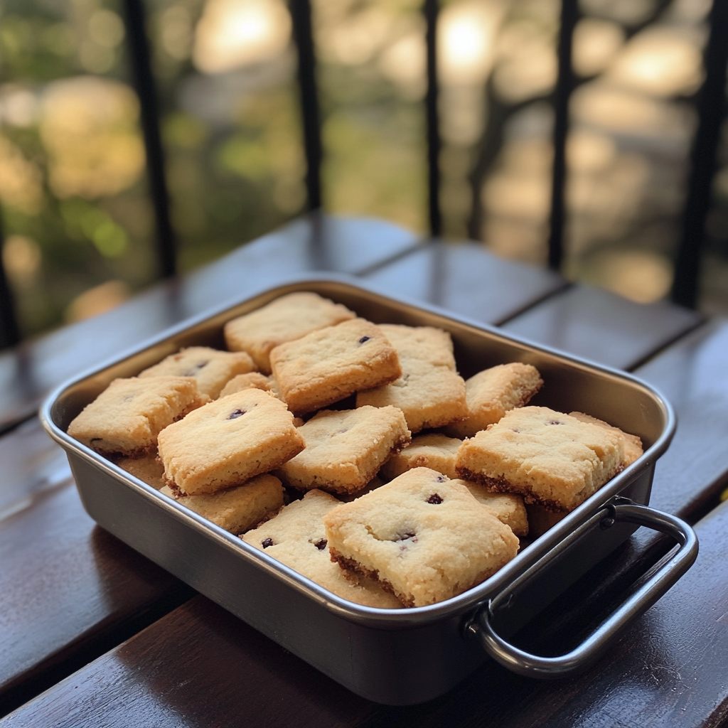 Un recipiente de galletas de mantequilla sobre una mesa | Fuente: Midjourney